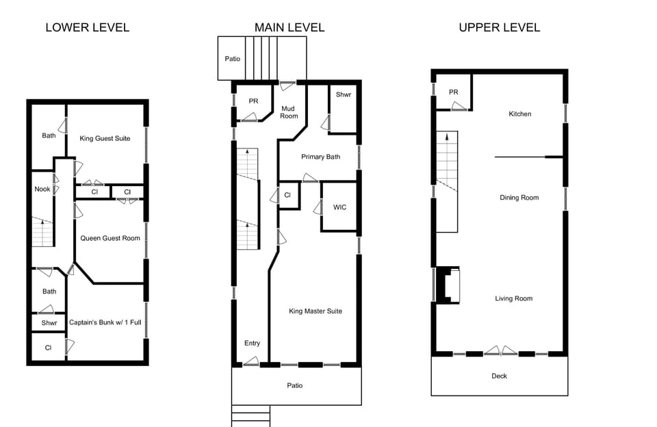 Chair 8 Lodge:Floor Plan upper, main and lower levels
