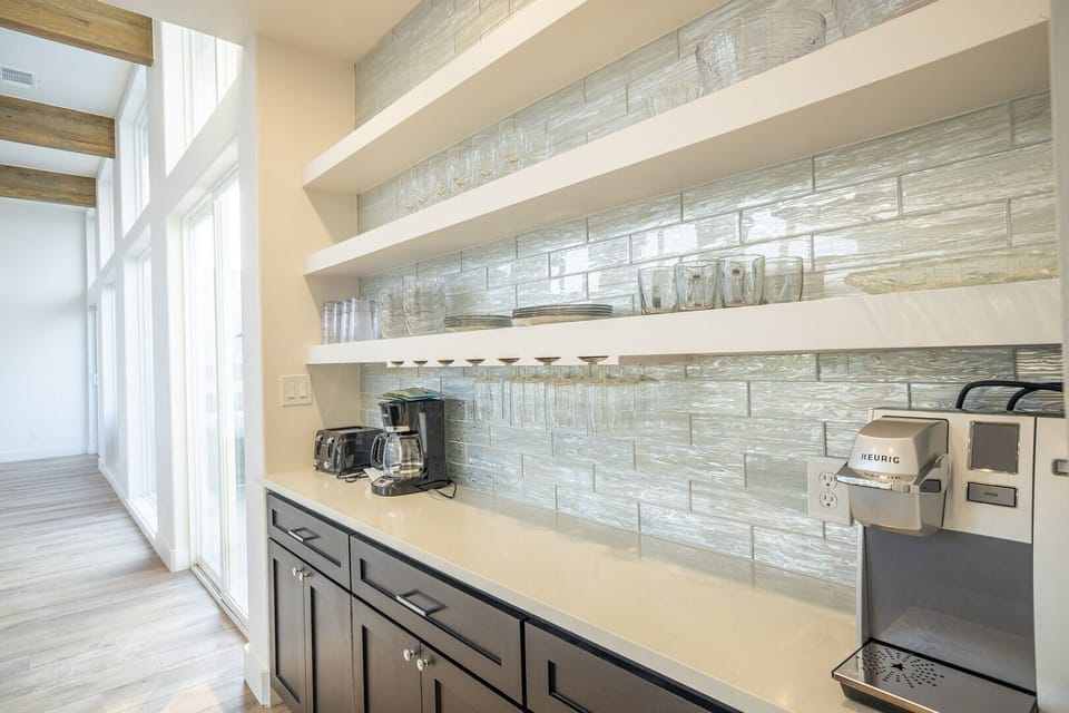 Sleek coffee bar offers additional counter space