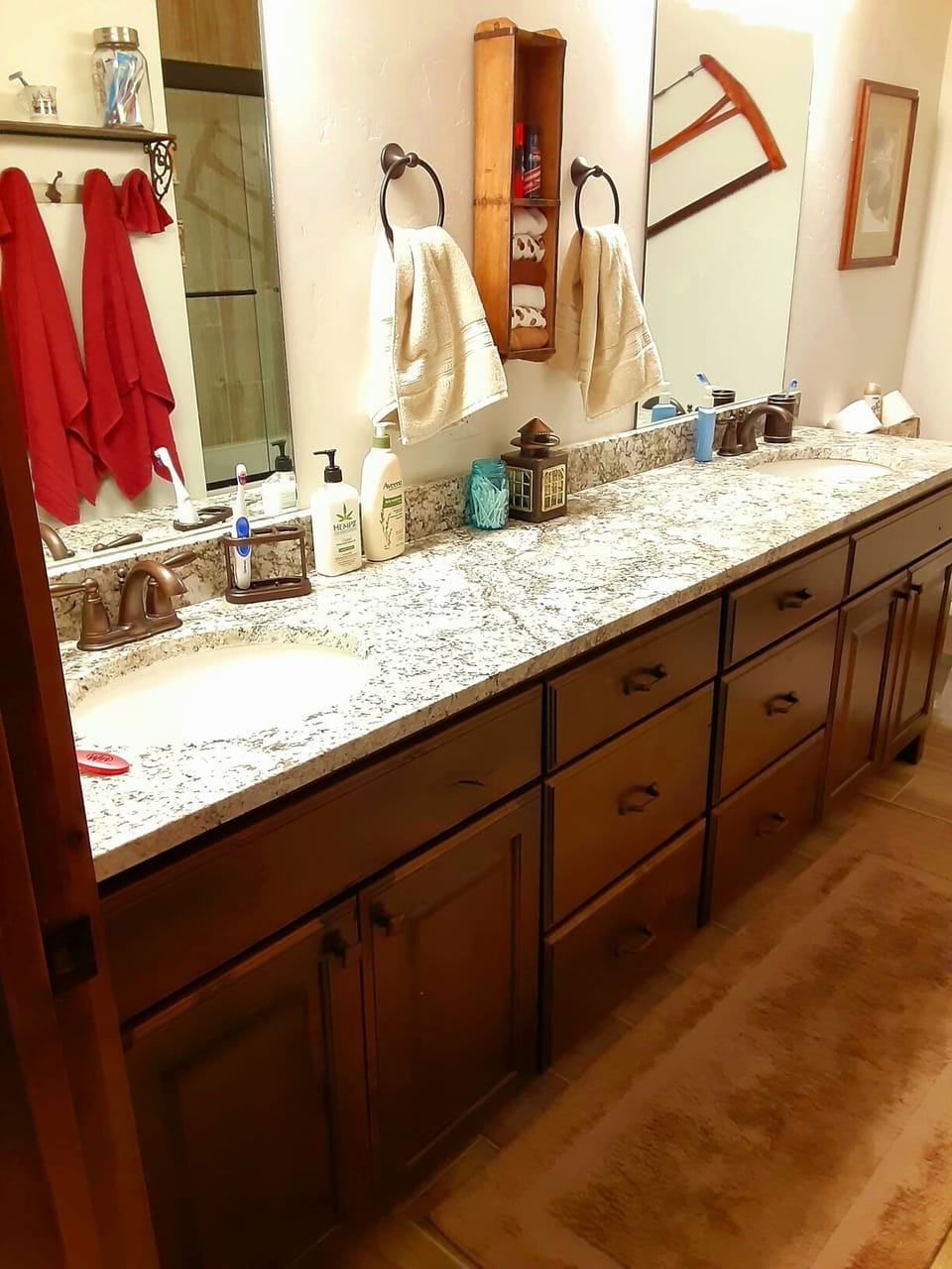 Large master first floor bathroom with dual vanity.