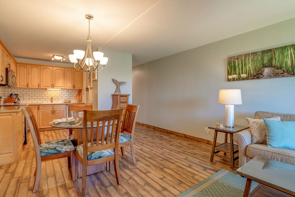 Newly installed flooring provides a cool and tropical feel