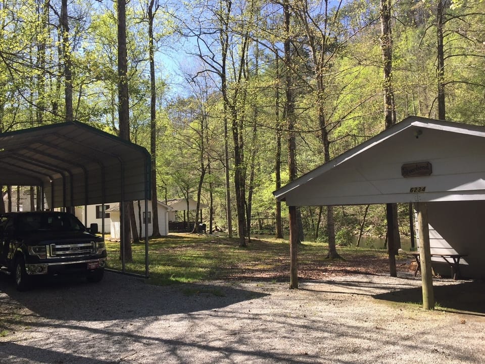 large parking canopy and smaller covered parking area