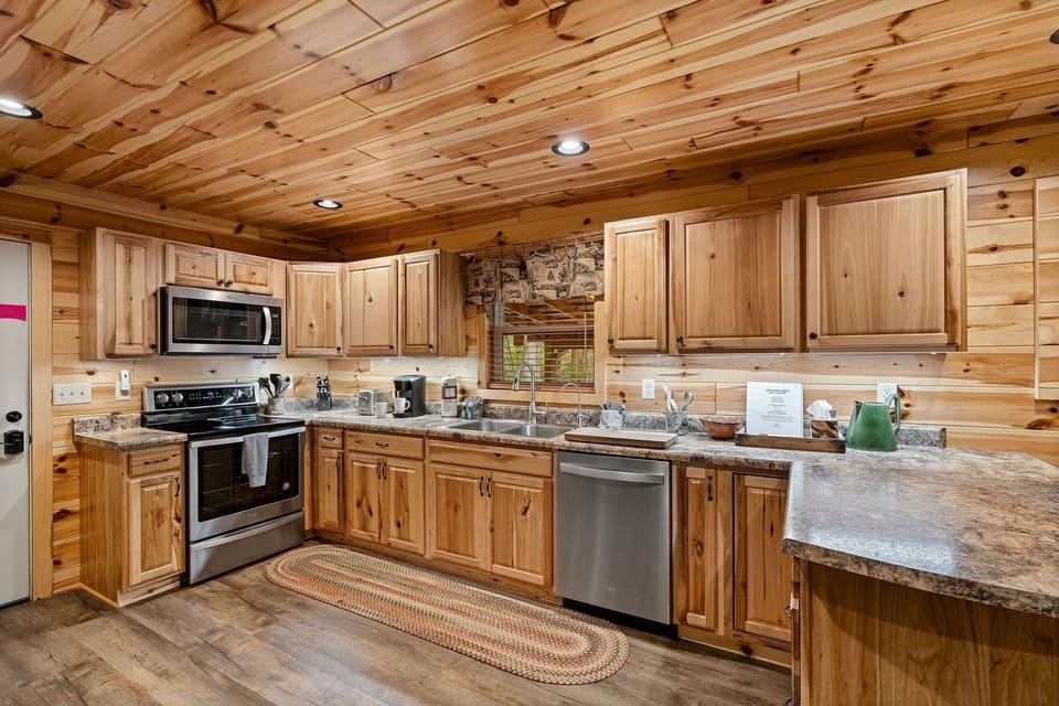 Indoors, Hardwood, Stained Wood, Kitchen, Microwave