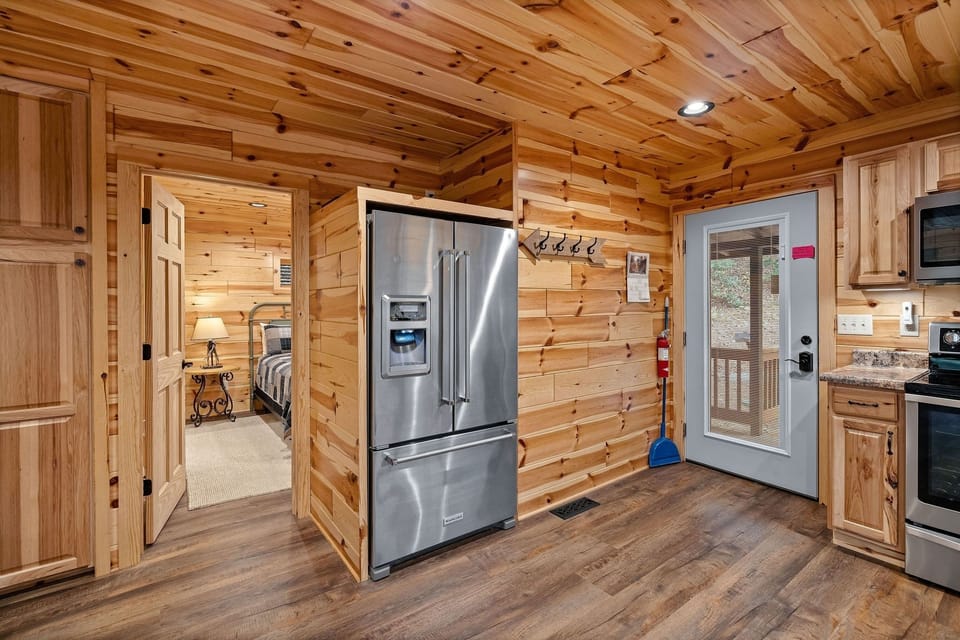 Indoors, Hardwood, Refrigerator, Stained Wood, Bed
