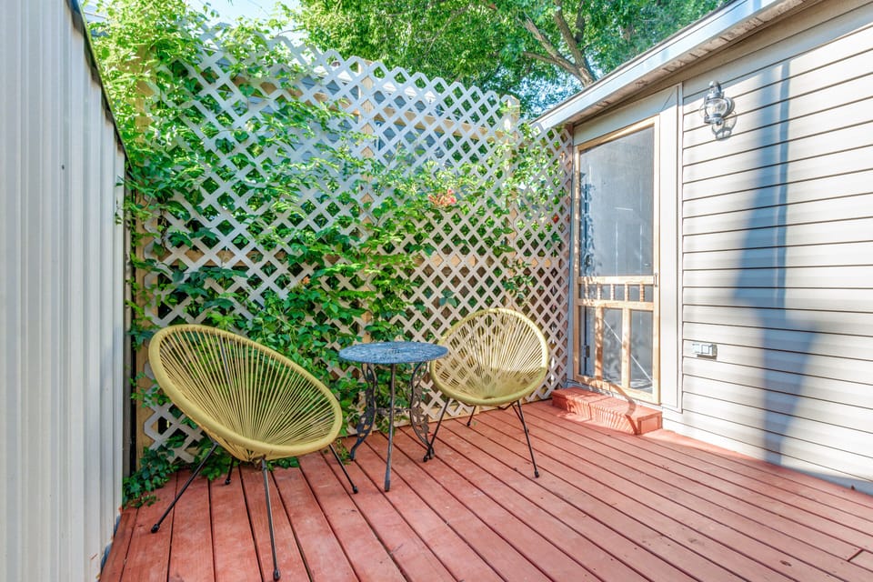 Quiet back patio for reading and relaxing. 