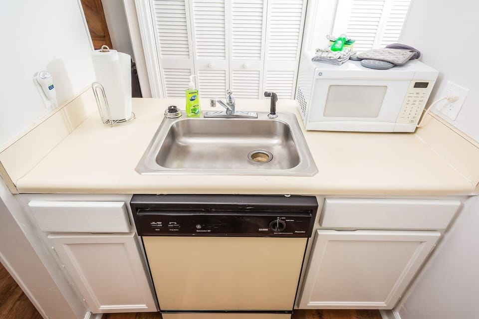 Galley kitchen, fully stocked
