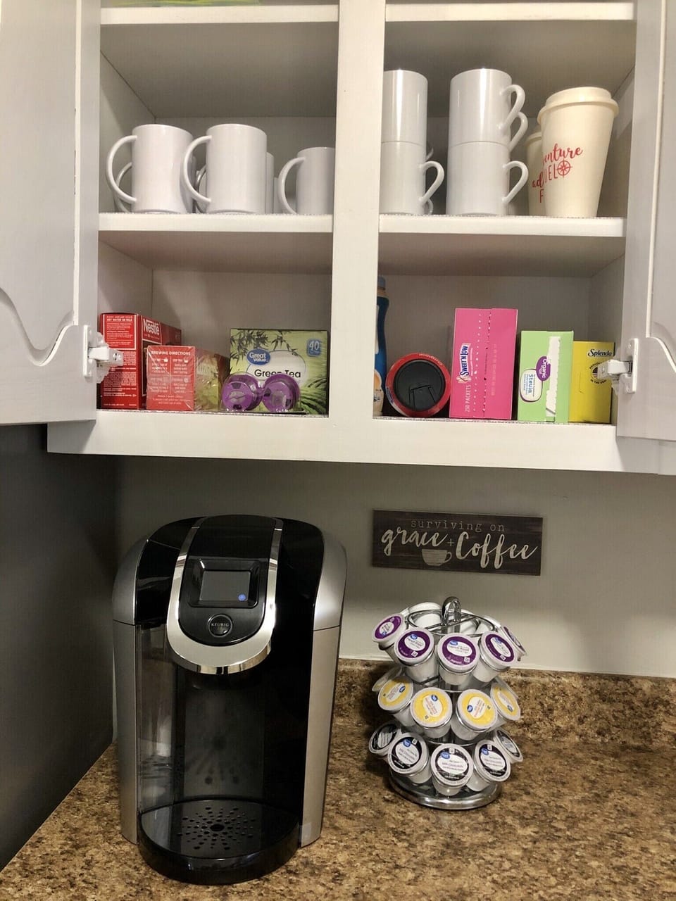Start your morning right with our fully stocked coffee bar.