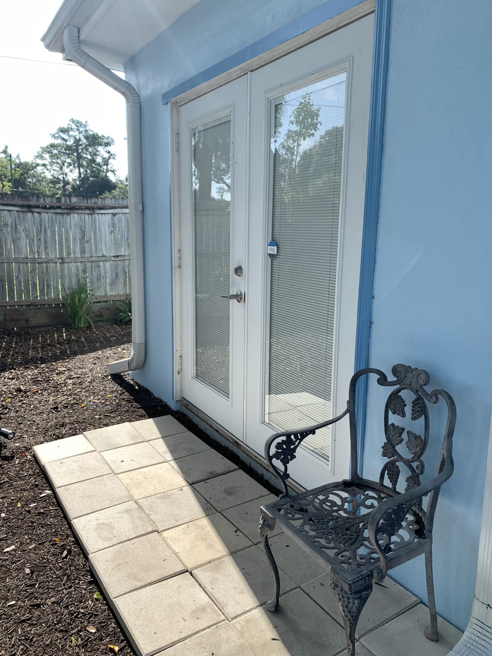 French doors at back of house for entry