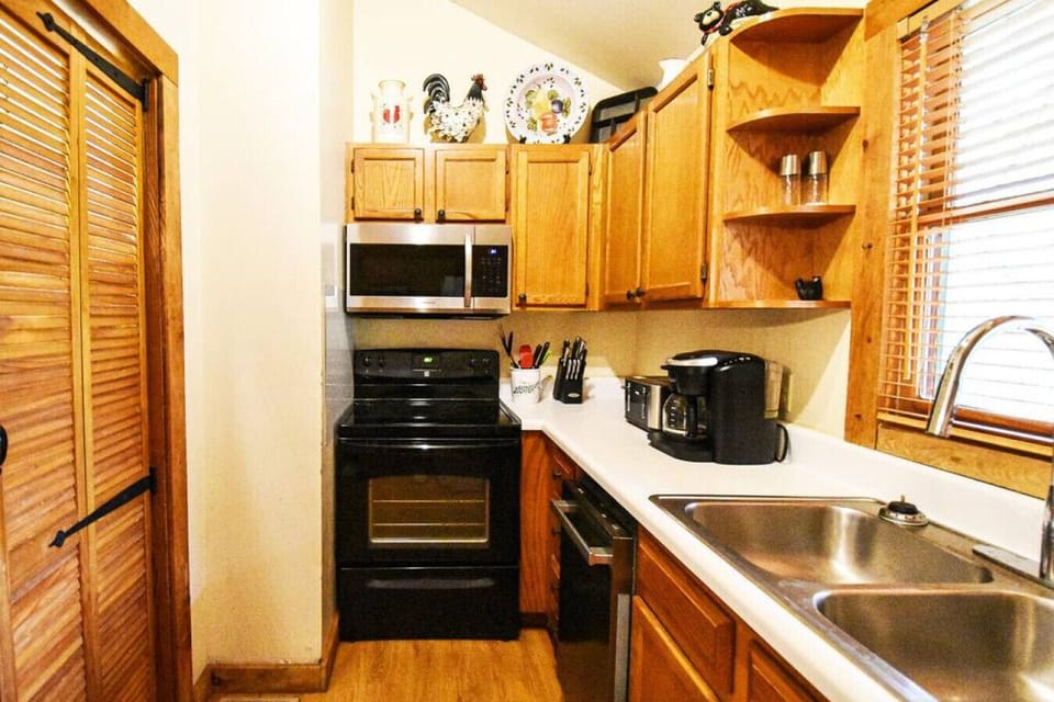 The kitchen is on the small-side, but it has most things you will need to cook