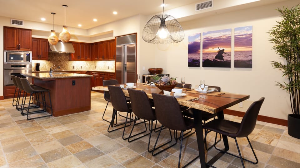 Indoor dining table with seating for 8