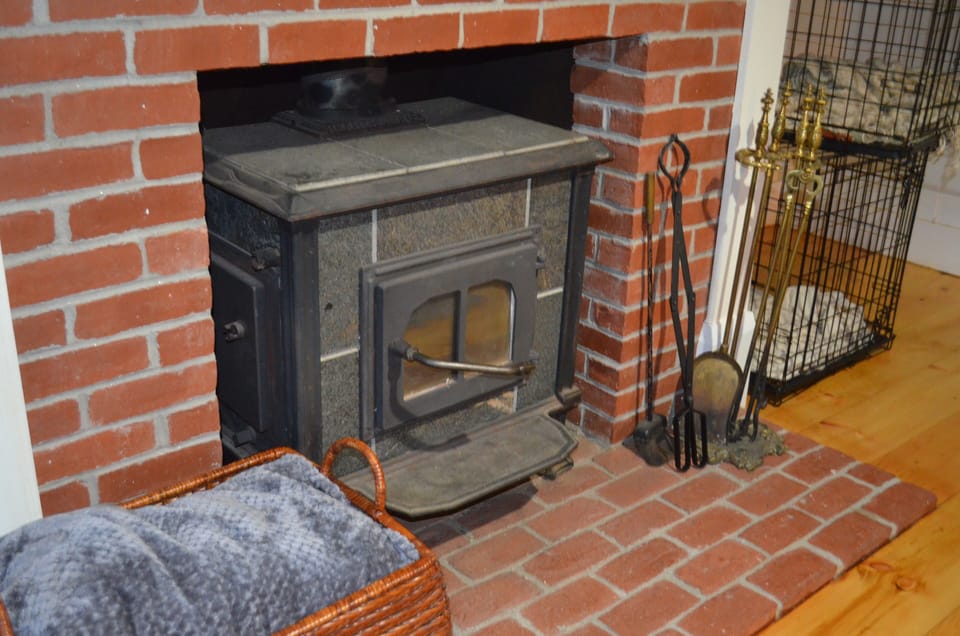 wood stove in apre ski room