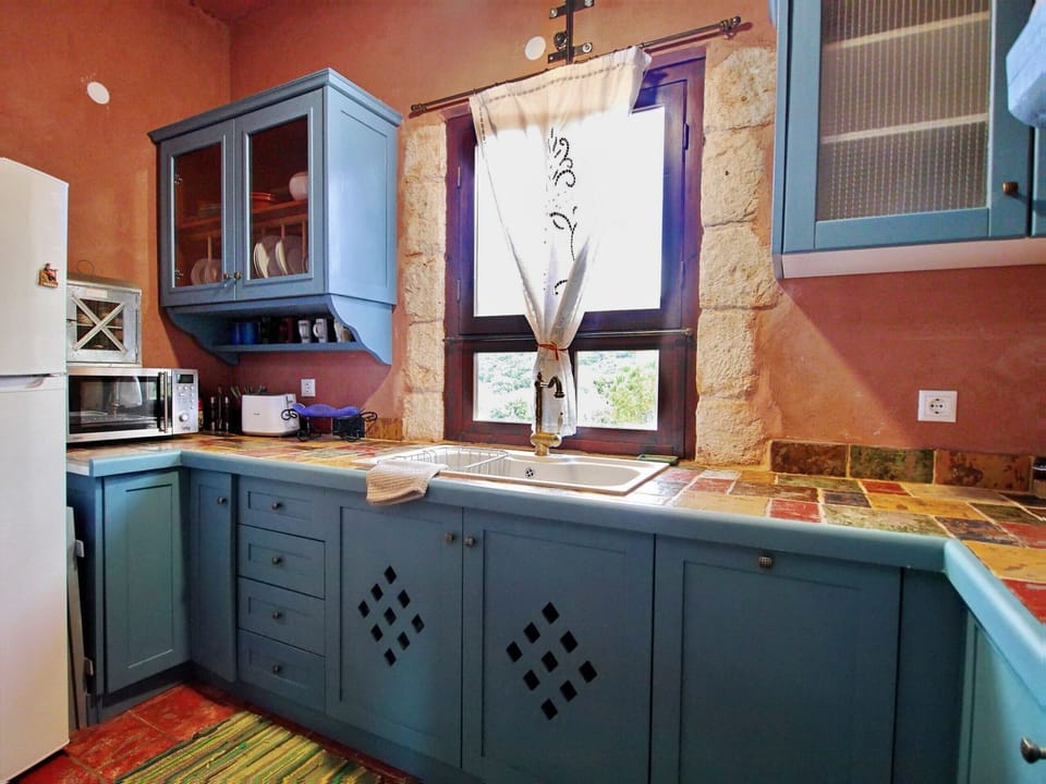 Villa Galania, Armeni, Crete; One corner of the kitchen with fridge.