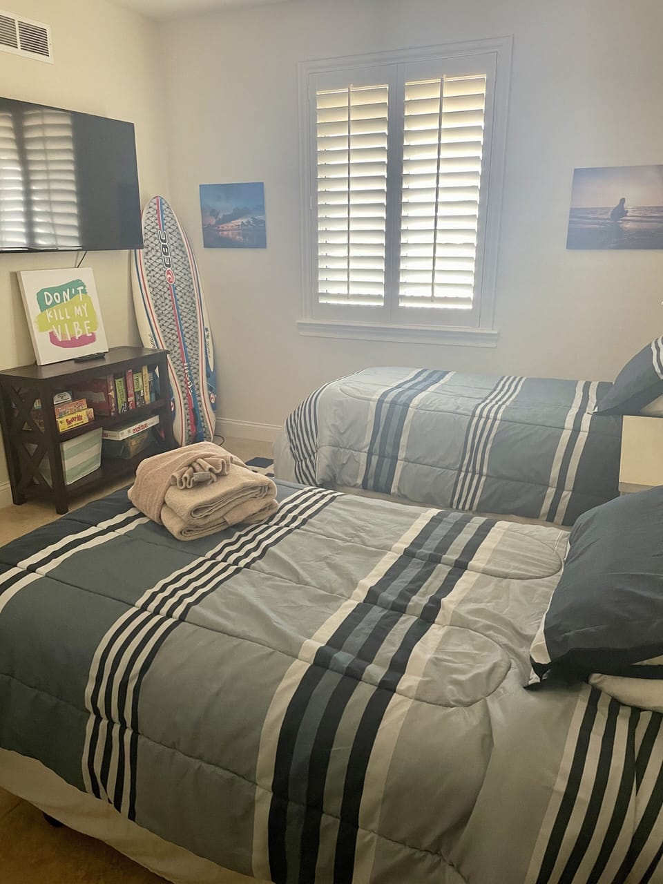 Twin beds with TV