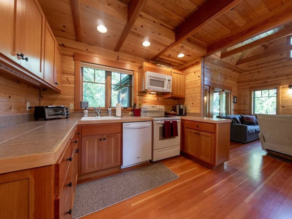 Fully Stocked kitchen with custom doug fir cabinets