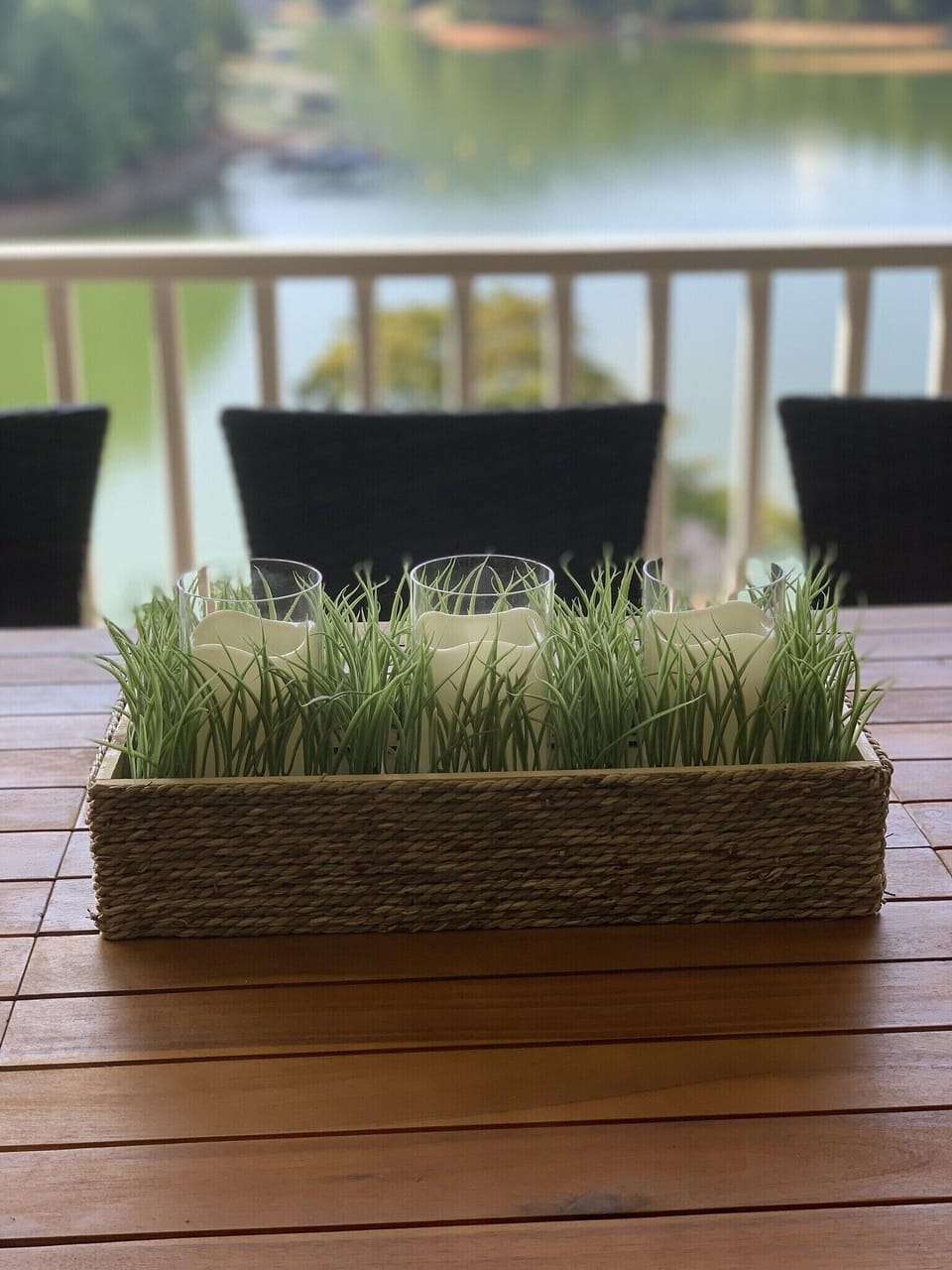 Outdoor dining with a view! Teak wood table seats 8 