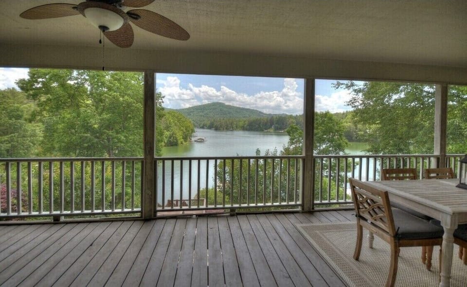 Porch with a view!! Lake and mountains from first floor main living room 