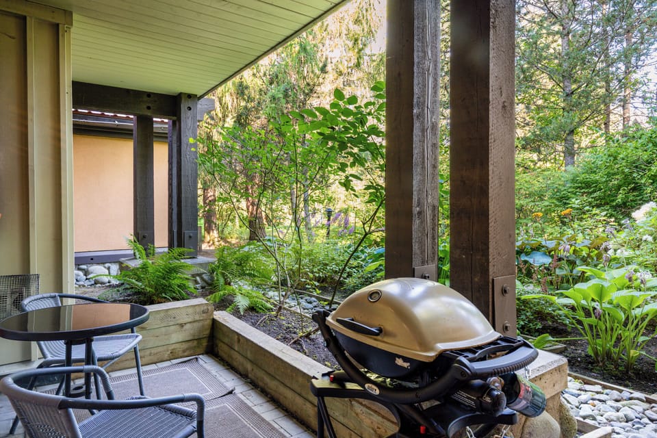 Patio #1 - Seating area for two, Weber propane BBQ, beautiful garden view.
