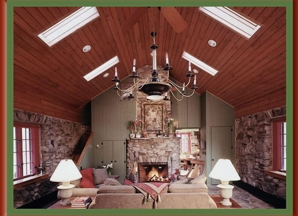 Living Room w  30 ft high vaulted ceiling