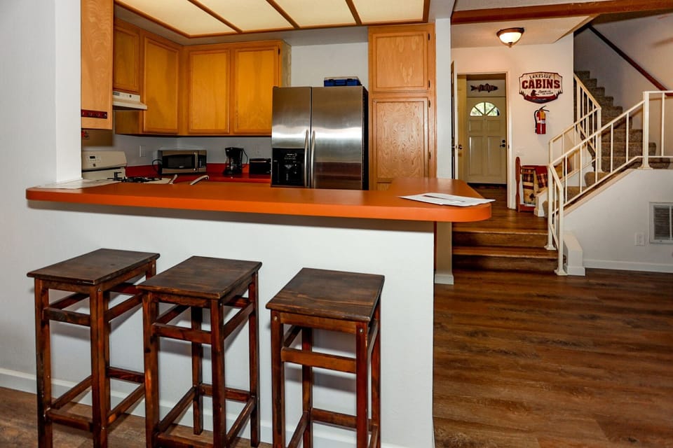 Modern kitchen countertop with sleek finishes, perfect for preparing meals and enjoying casual dining moments