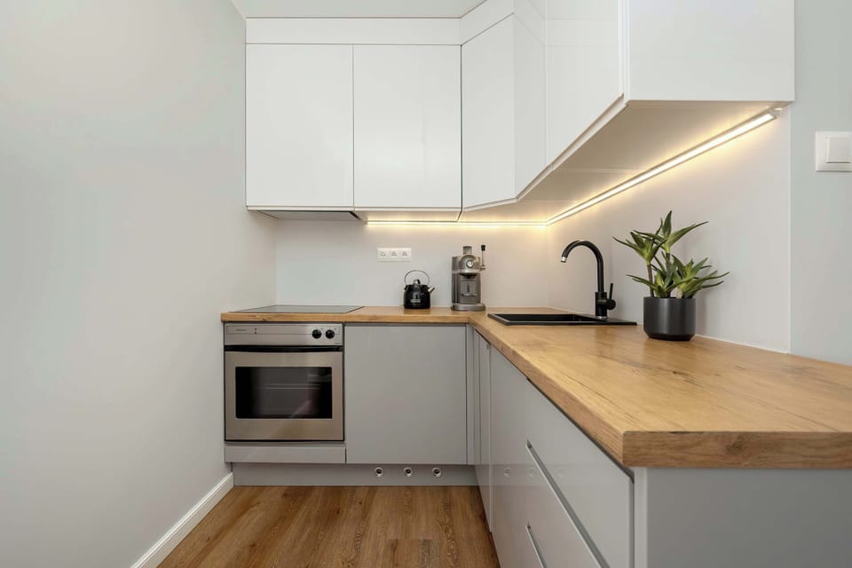 Efficient kitchen with oven, cooktop, and sink – Functional and sleek design for urban living.