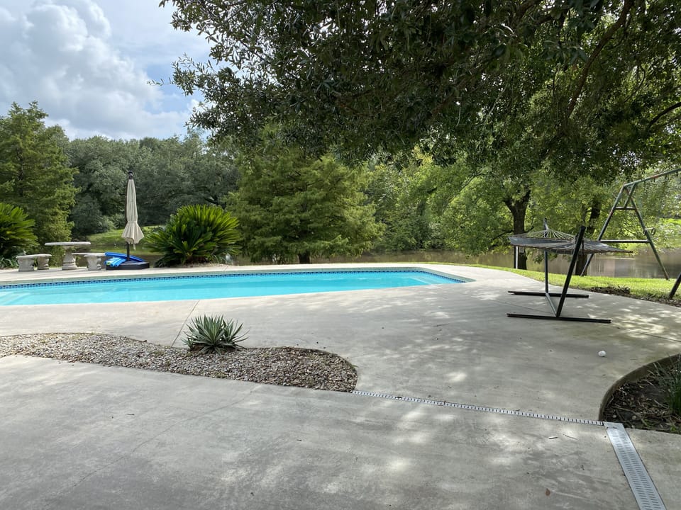 looking at pool from the patio area