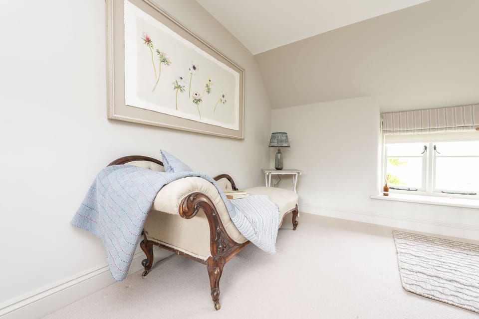 Manor Farmhouse, Cruxton: Landing with a cosy place to sit