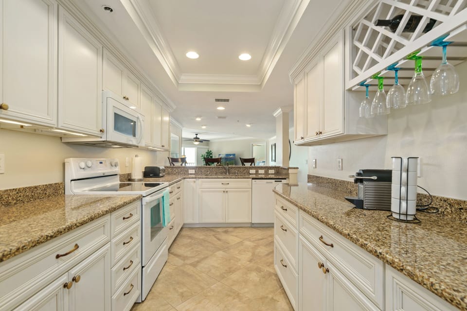 Large fully stocked culinary kitchen with plenty of counter space 