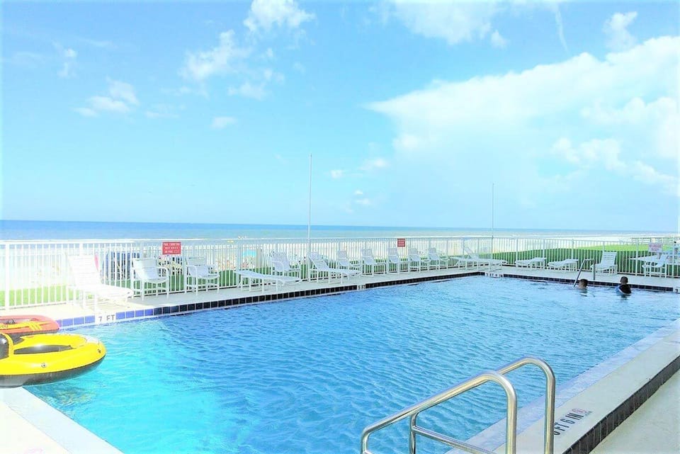 Outdoor pool is heated in winter months. 