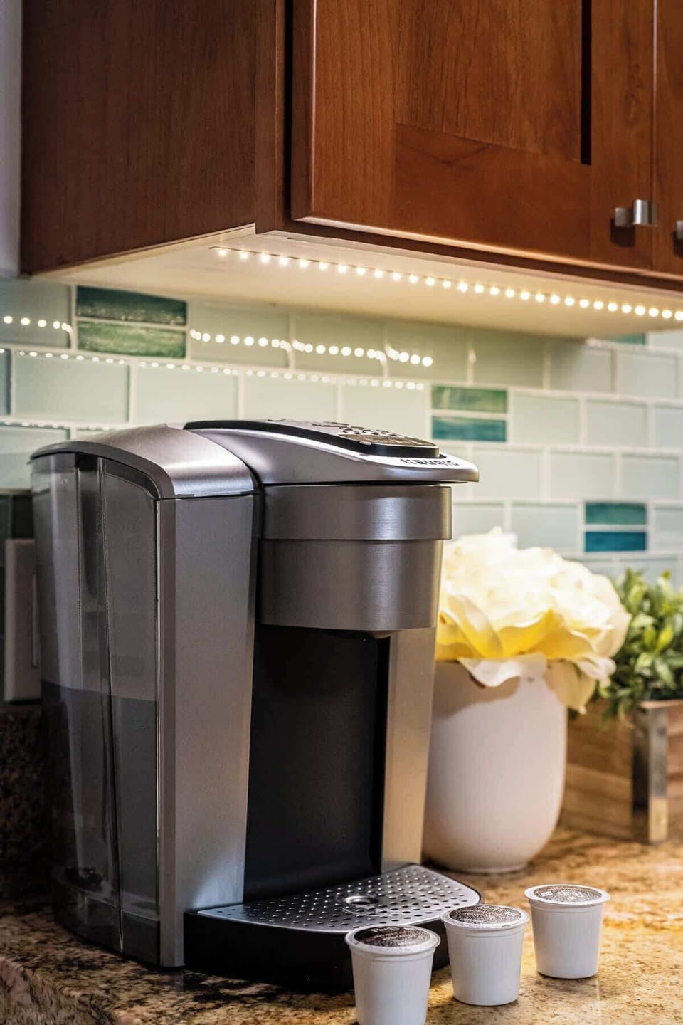 Start your day with a fresh cup of coffee from our modern coffee maker, ensuring a perfect morning.