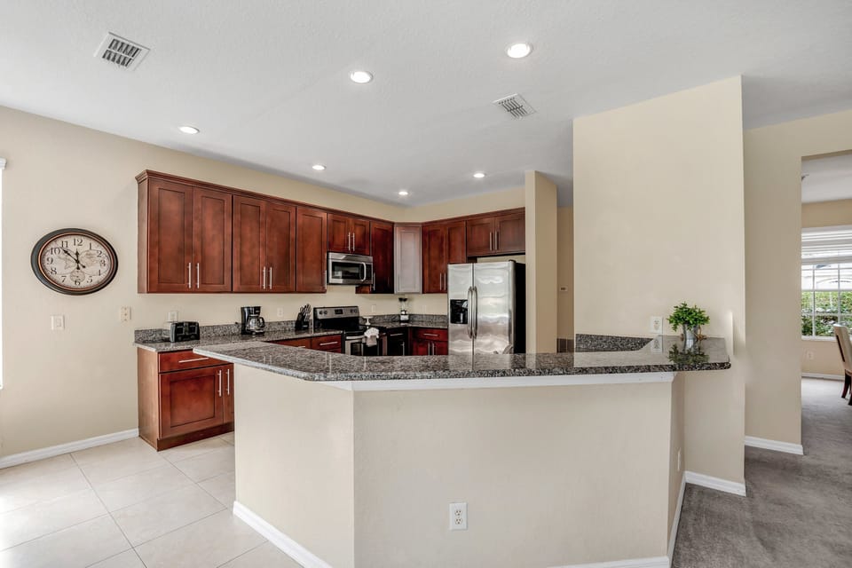 Functional family-friendly cooking space.