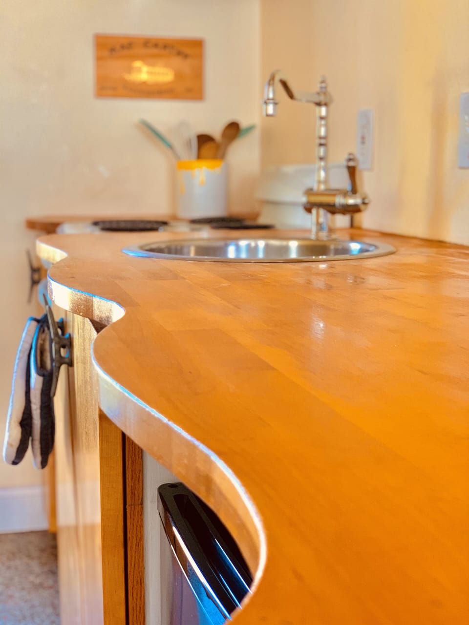 Custom made kitchen counter "wave" by local artist