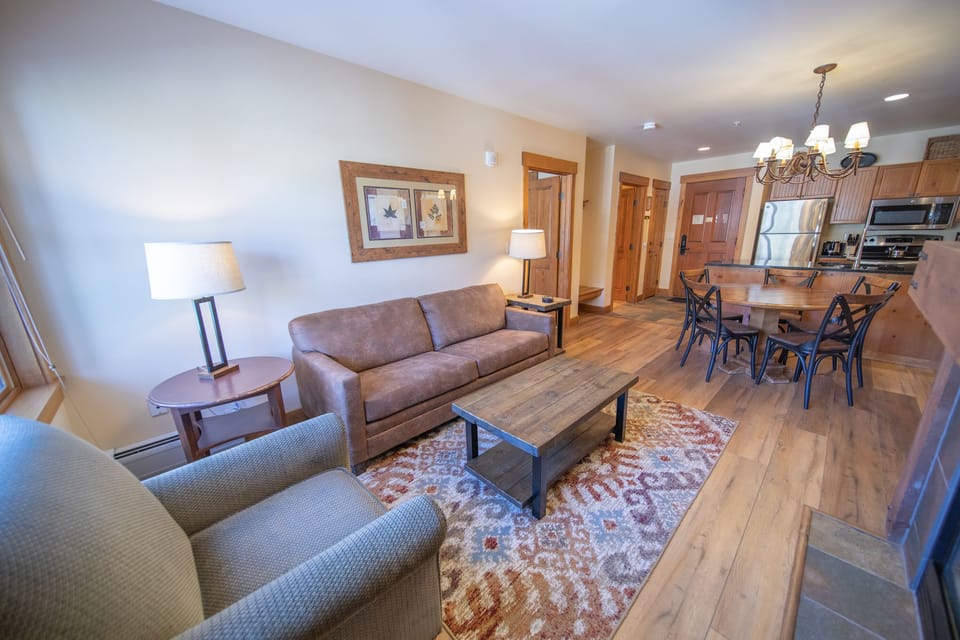 Updated wood floors and modern furniture