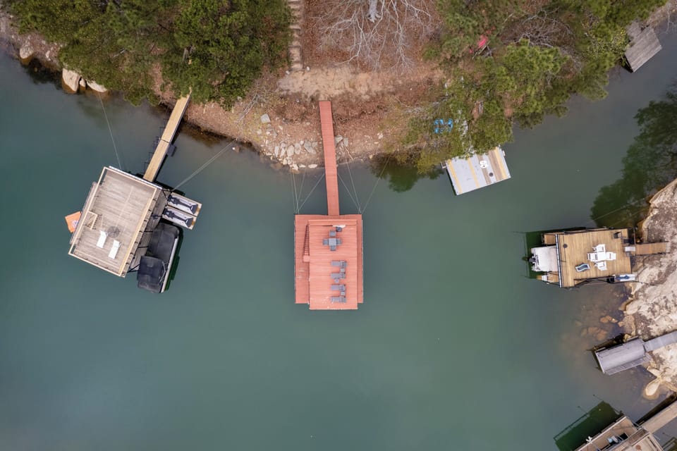 Aerial view of dock and cove