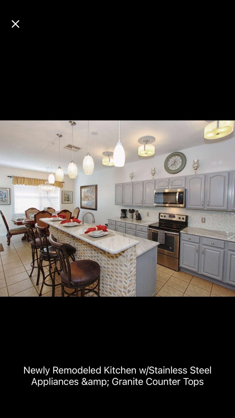 Beautiful Grey granite countertops crystal back splash Kitchen/with ESSENTIALS 