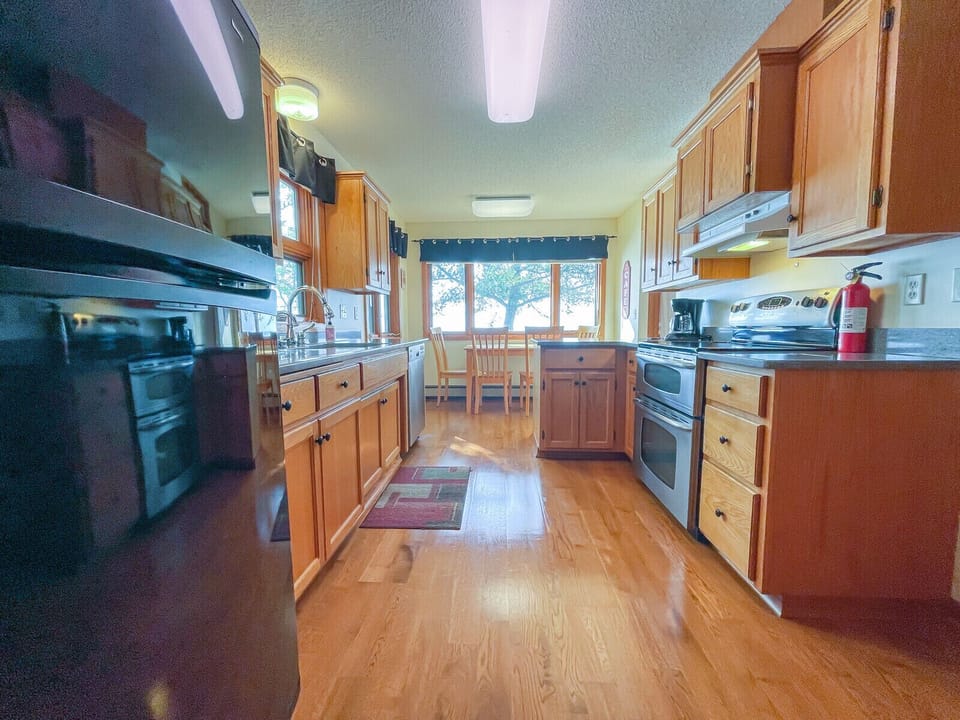 Kitchen view towards lake. 