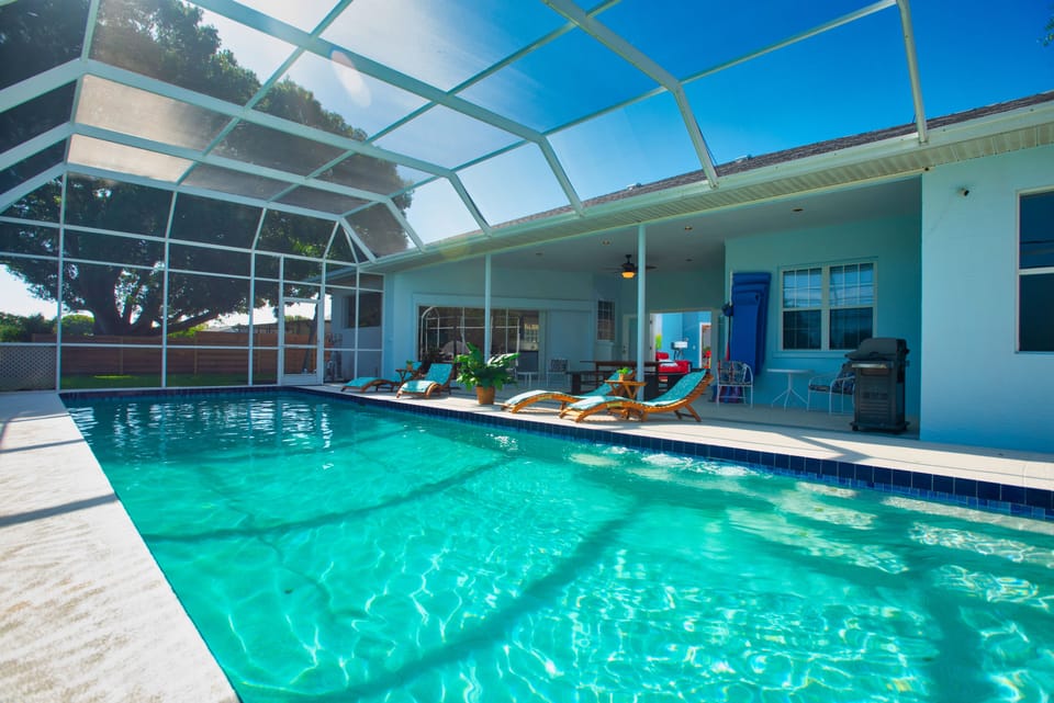 Heated salt water pool.

Unfortunately hurricane Ian destroyed our pool cage. 