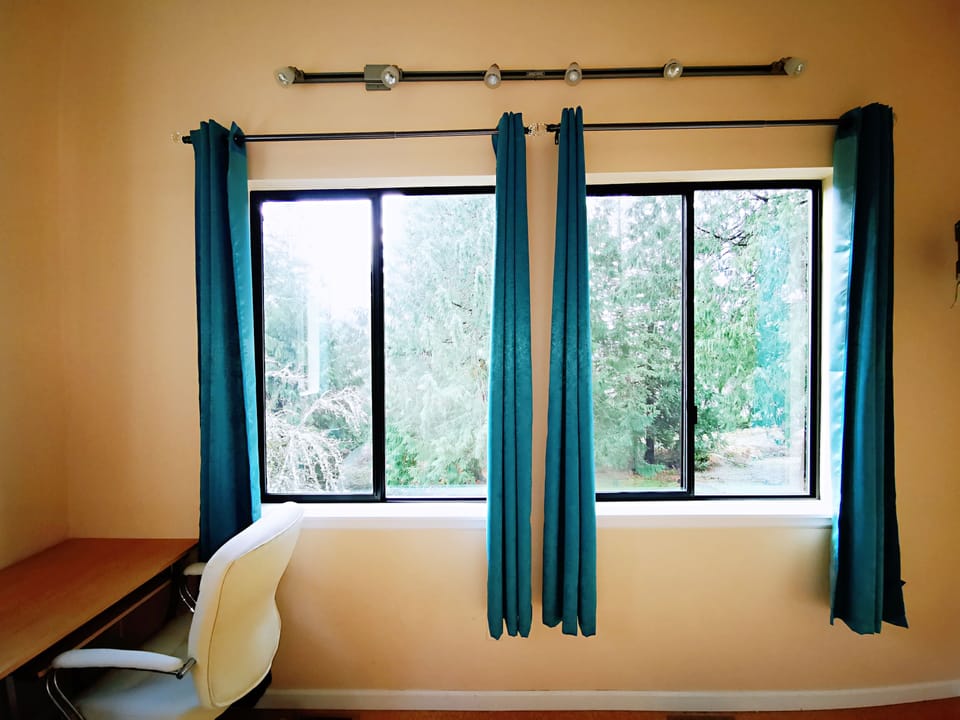 A desk in the living room