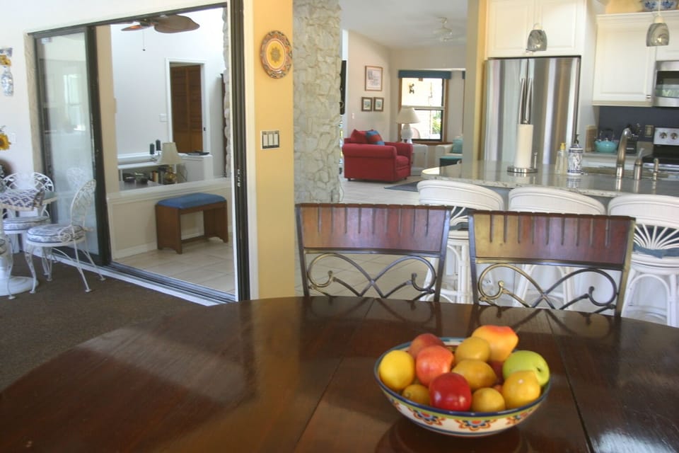 The dining room is the perfect place for a family meal or game of Monopoly. 