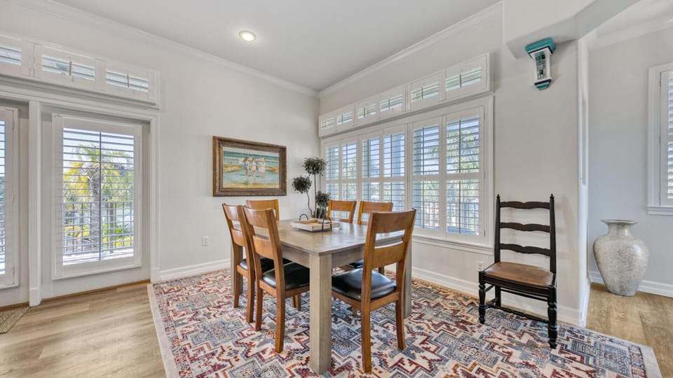 view of west dining, front door to right