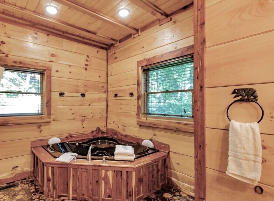 A relaxing soak in the jetted spa tub is a great way to unwind before bedtime.