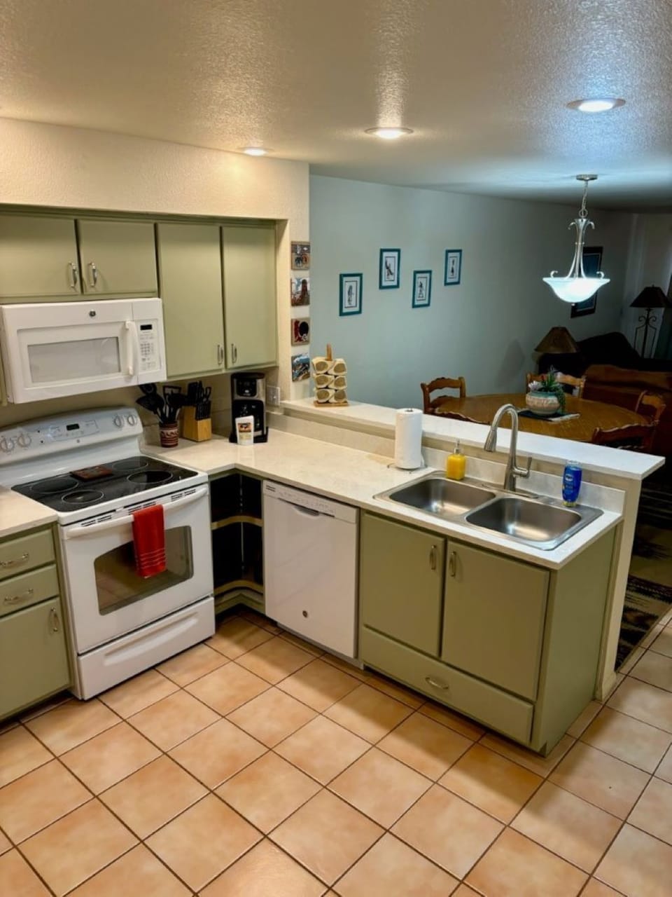 Spacious kitchen opens into the living area