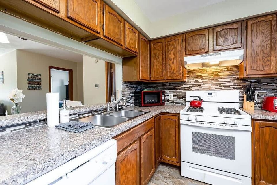 Kitchen is open to dining and living room