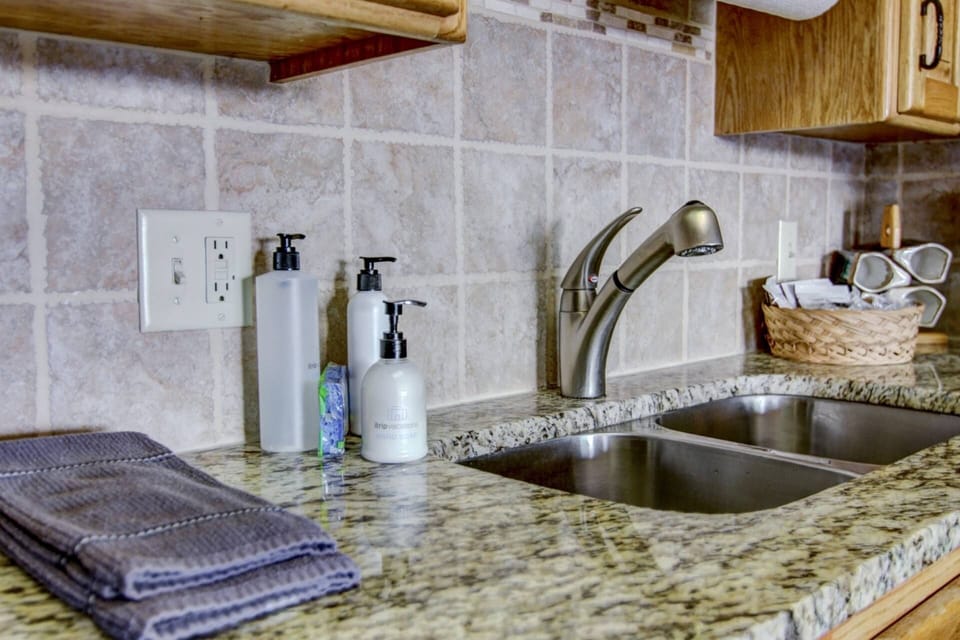 Warm and welcoming kitchen with all the essentials—just like home, but with a mountain view.
