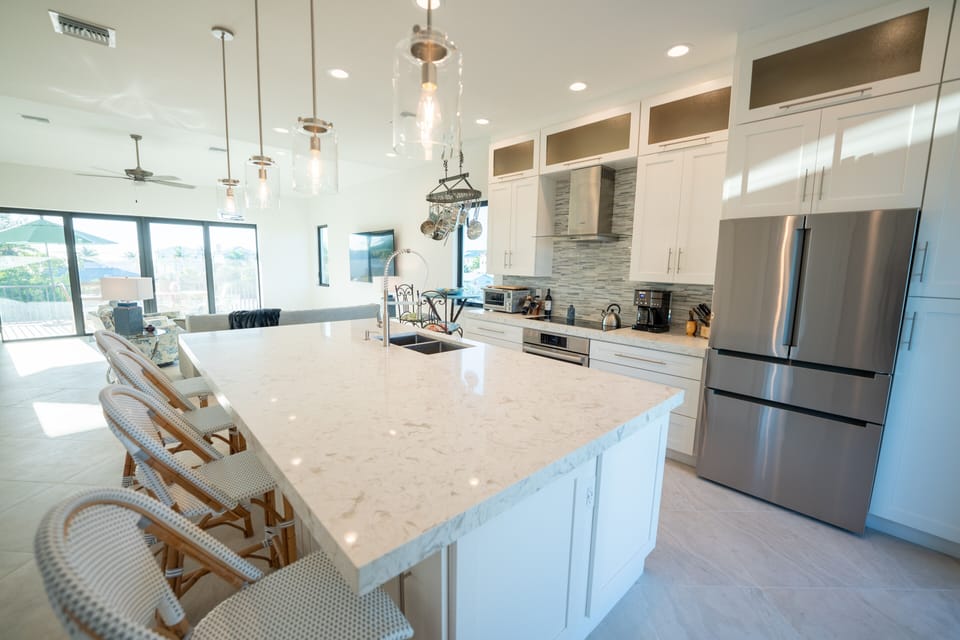 Large kitchen island with bar seating