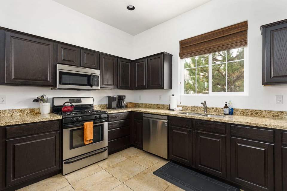 Large kitchen stocked with everything you need to cook at “home”