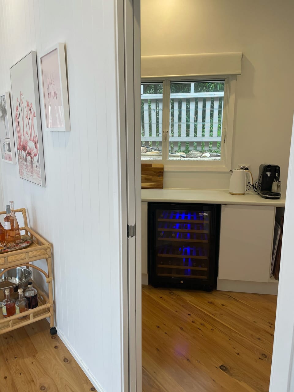 Butlers pantry with dual zone wine fridge
