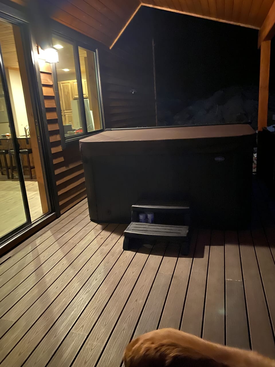 Private Hot tub with LED lights and a lava fountain