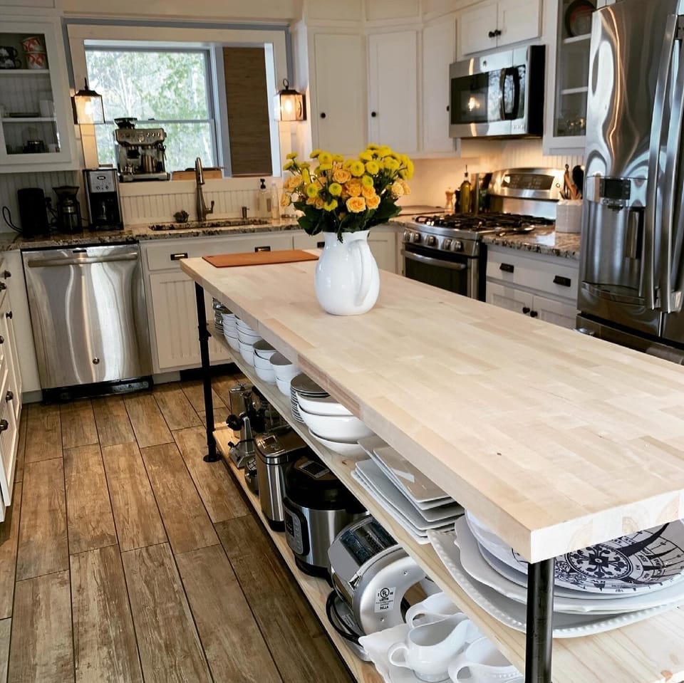 Our chef's kitchen with a workbench made from scratch by Matt
