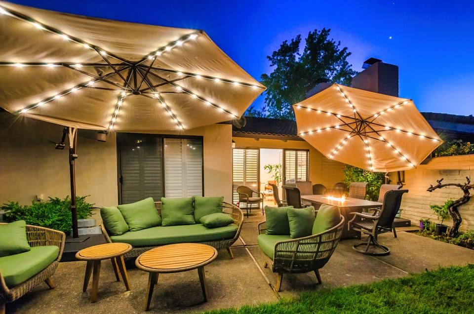 Lighted golf course back patio