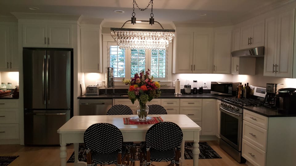 The kitchen is open to the family room and is well equipped.