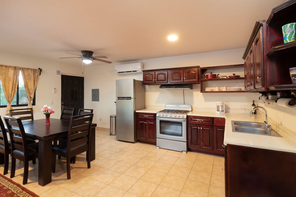 Kitchen, dining area, everything needed for cooking, lots of storage, and wifi